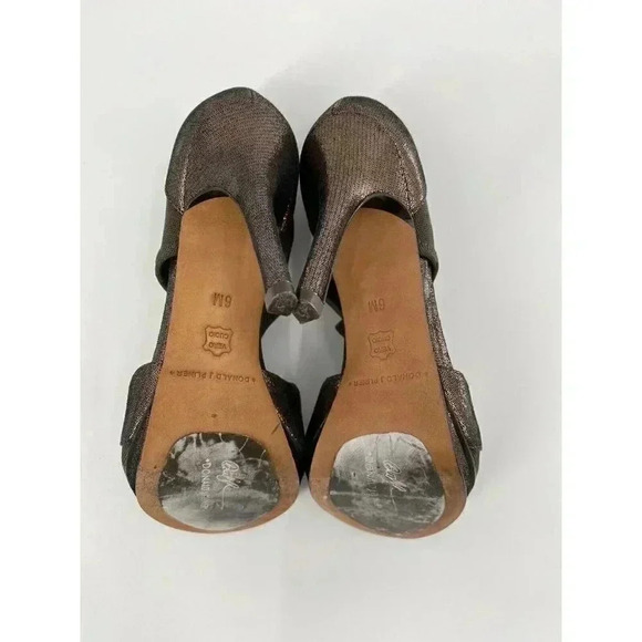 Donald J Pliner Women's Pausha Peep Toe Side Cut Leather Canvas Pumps Bronze 6 - Picture 7 of 8